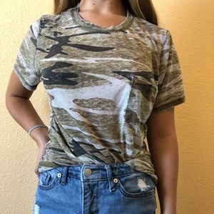Sheer camo v-neck tee